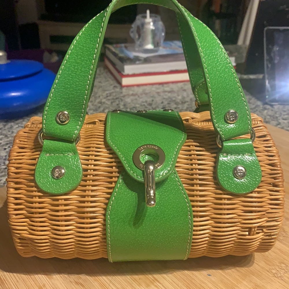 💚⭐️ KATE SPADE Wicker + Green Leather Bag ⭐️💚